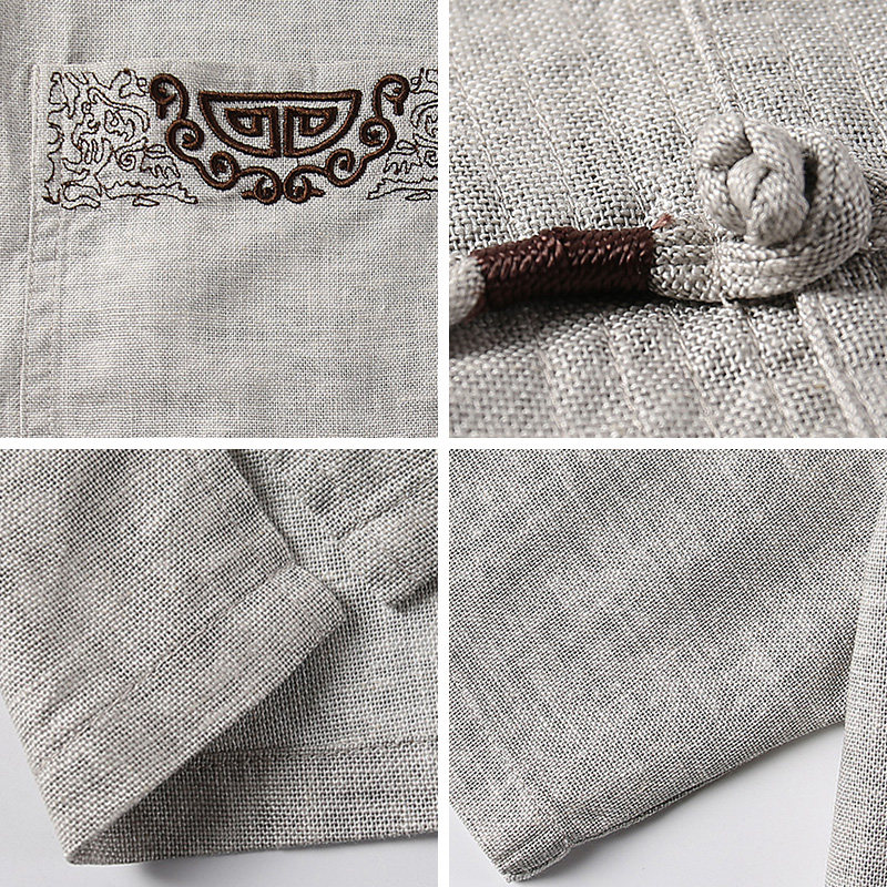 TANG SUIT MALE MIDDLE-AGED AND ELDERLY PEOPLE RETRO STYLE LINEN DAD SUMMER SUIT HANFU GRANDPA HALF-SLEEVED CASUAL CLOTHES SHORT-SLEEVED