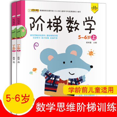 阶梯数学5-6岁上下全套2册数学启蒙思维训练游戏书全脑开发益智早教幼儿园大班中班数学训练题加减法算术题认识人名币时间学前训练