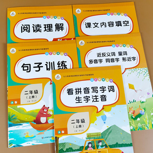 全套5本二年级上册语文专项训练阅读理解人教部编版课本同步训练 练习册看拼音写词语阅读理解训练题句子训练多音字同音字字词训练