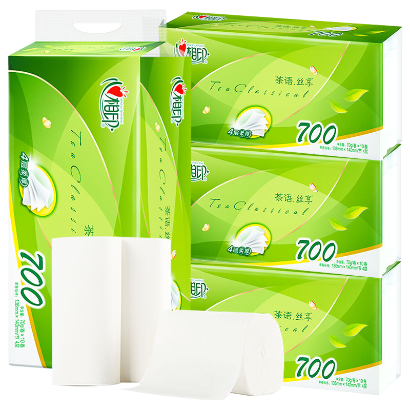 心相印茶语丝享无芯卷纸卫生纸实惠装家用4层厕纸卷筒纸厕所纸巾