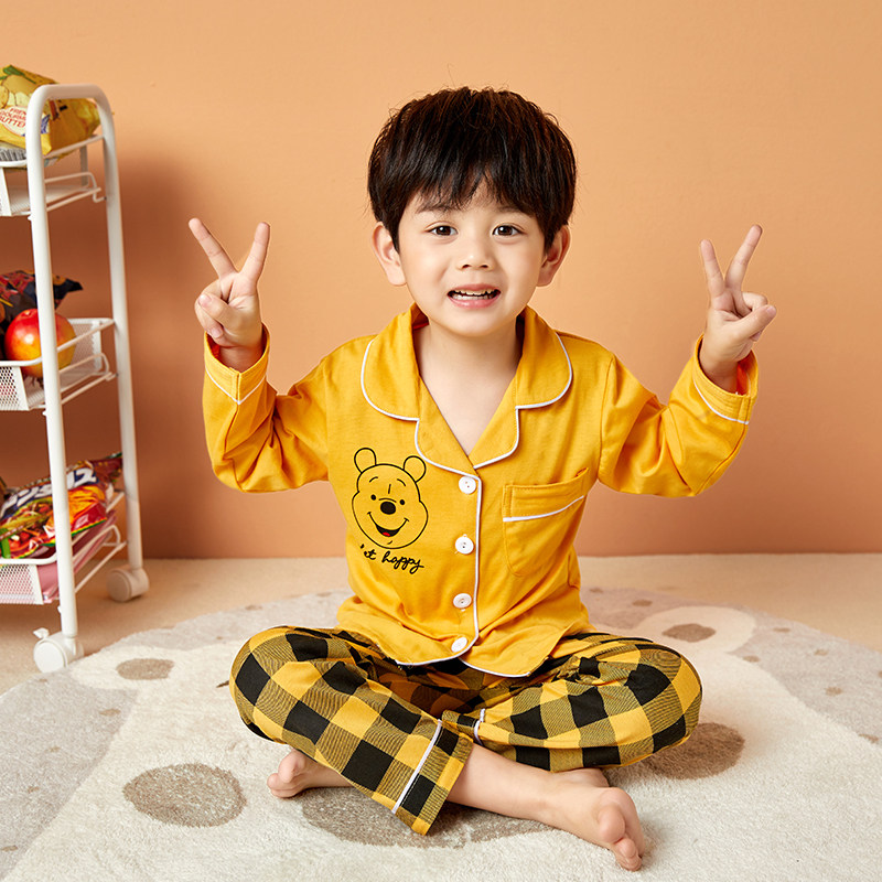 CHILDRENS PAJAMAS BOYS SPRING AND AUTUMN LONG SLEEVE COTTON THIN CARTOON BOYS AND CHILDREN BABY AUTUMN AND WINTER LOUNGEWEAR SET