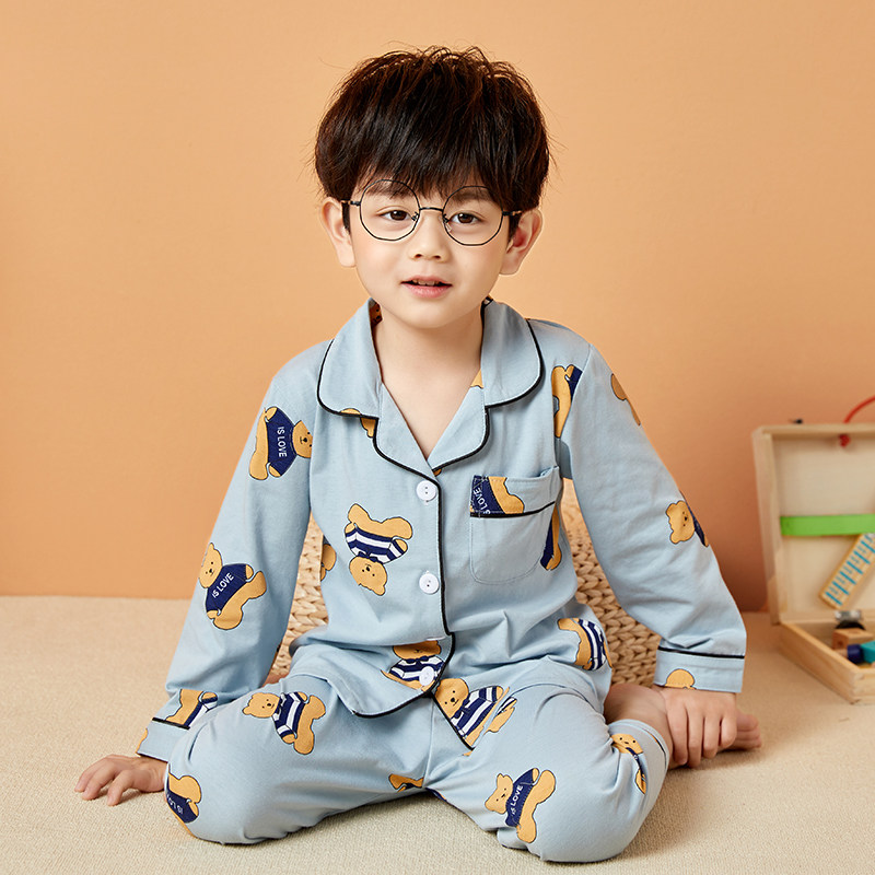 CHILDRENS PAJAMAS BOYS SPRING AND AUTUMN LONG SLEEVE COTTON THIN CARTOON BOYS AND CHILDREN BABY AUTUMN AND WINTER LOUNGEWEAR SET