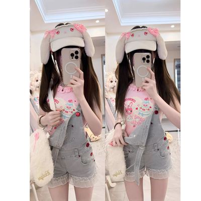 可爱牛仔背带裤y2k日系俏皮少萝穿搭甜美女儿服多巴胺款背带短裤