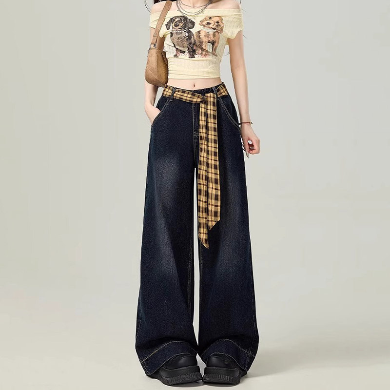 设计感高街阔腿牛仔裤女秋冬季新款垂感显瘦时尚宽松拖地牛仔裤潮,女装/女士精品,牛仔裤,淘宝优惠券,粉丝福利购,淘宝优惠卷
