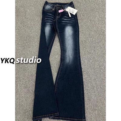加绒加厚微喇牛仔裤高个子低腰修身显瘦弹力马蹄牛仔裤女百搭ins
