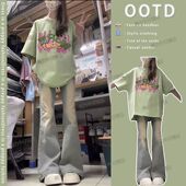 子 女微喇弹力显瘦显高百搭ins休闲裤 2024学生美式 复古喇叭牛仔裤