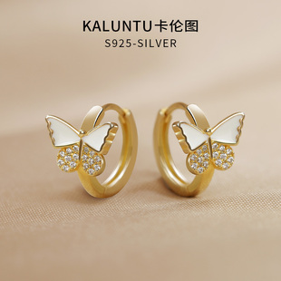 卡伦图925纯银耳环女金色耳扣甜美蝴蝶结耳钉高级感耳饰2025新款