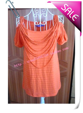 EBASE衣本色金鱼橙色横纹层次坠链露肩上衣