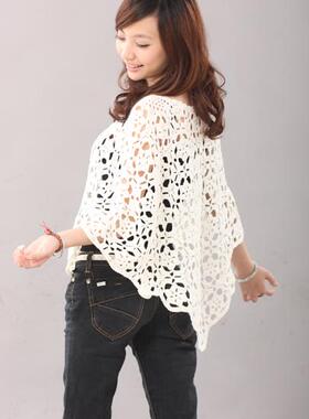 cofie_shop纯手工勾花缕空钩织斗篷针织衫0600白色