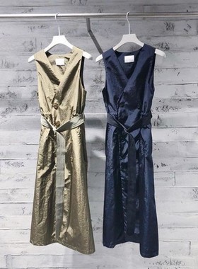 品牌U&R纯色深蓝色藏蓝色背心裙外套裙0390