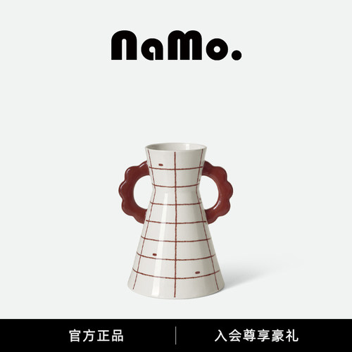 纳茉小红花双耳彩绘手工陶瓷花瓶