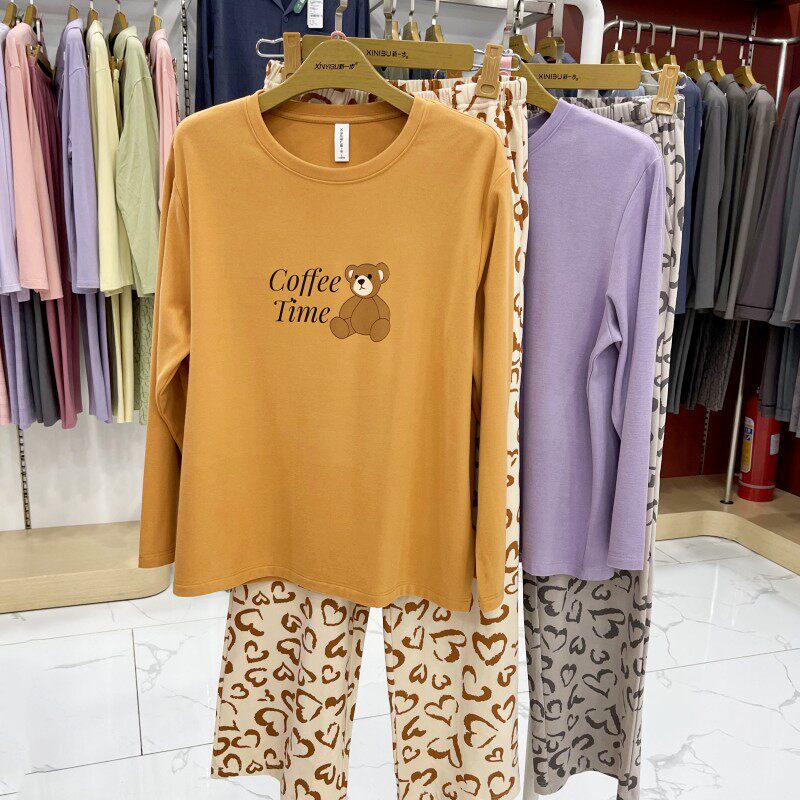 新一步秋冬棉睡衣女长袖发热绒蚕丝蛋白家居圆领套头家居服可外穿