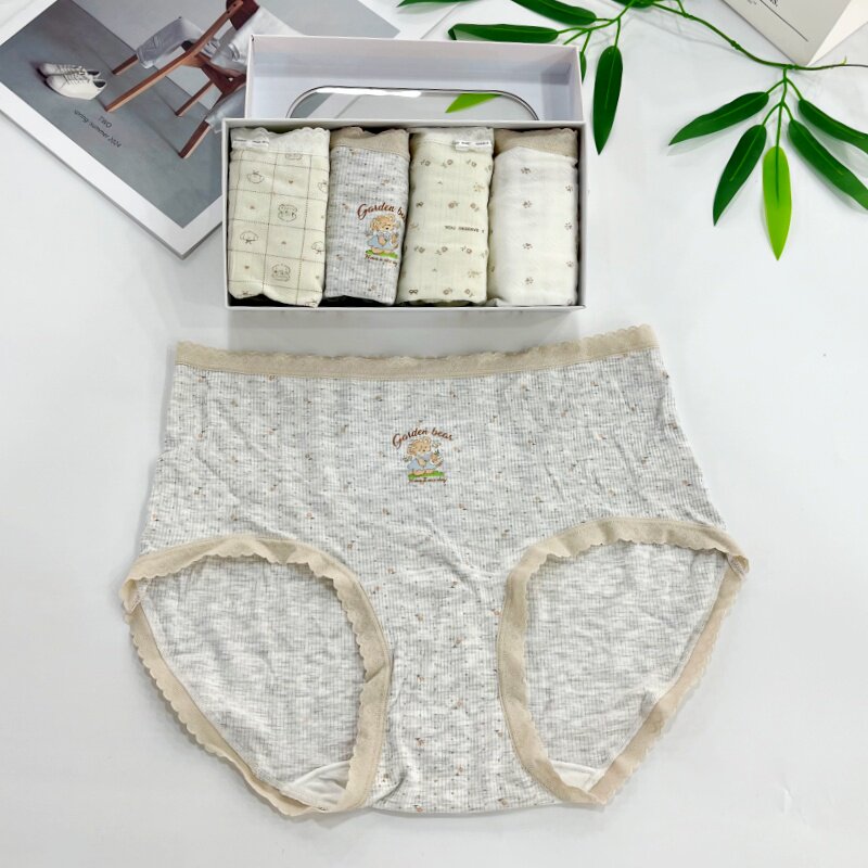 花栖木夏季少女莫代尔内裤小熊蝴蝶结内裤女韩系中腰三角短裤4条图片