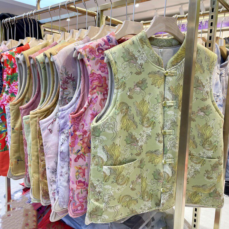 求索2025新款秋冬新中式国风马甲女外穿羊毛外套宽松洋气唐装马夹