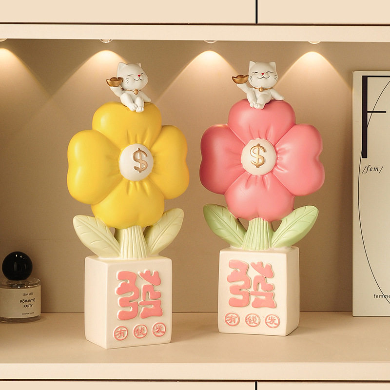 感有钱花招财猫摆件客厅家用旺宅电视柜玄关钱到家艺术装饰品