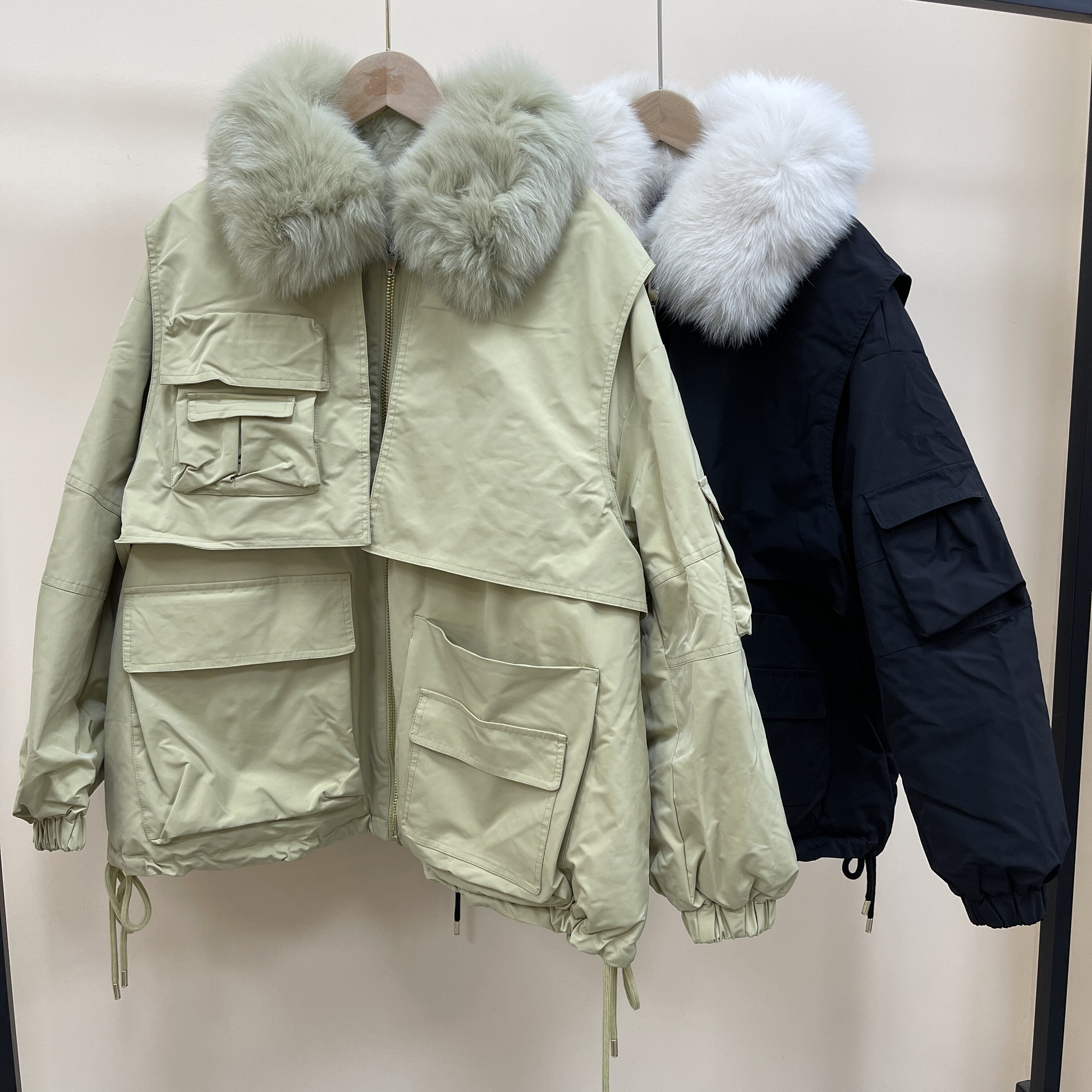 2023年新款羽绒服女短款派克工装韩版大毛领白鸭绒冬季保暖外套潮