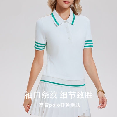 螺纹网球服上衣高尔夫翻领POLO衫短袖宽松运动休闲百搭条纹速干女