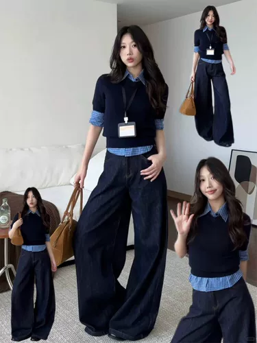 Комплект, свитер, рубашка, осенний, подходит для подростков, городской стиль, в стиле Шанель