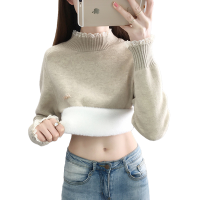 秋冬新款一体绒加绒洋气风打底衫