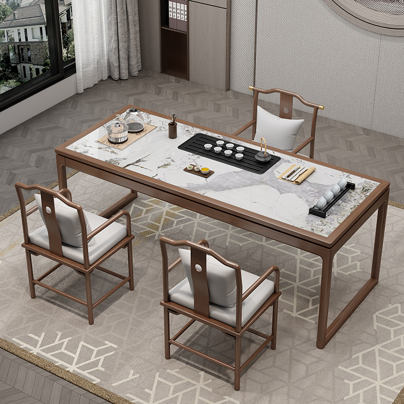 2022新款茶桌烧水壶嵌入式新中式实木茶桌椅组合岩板茶桌茶盘一体