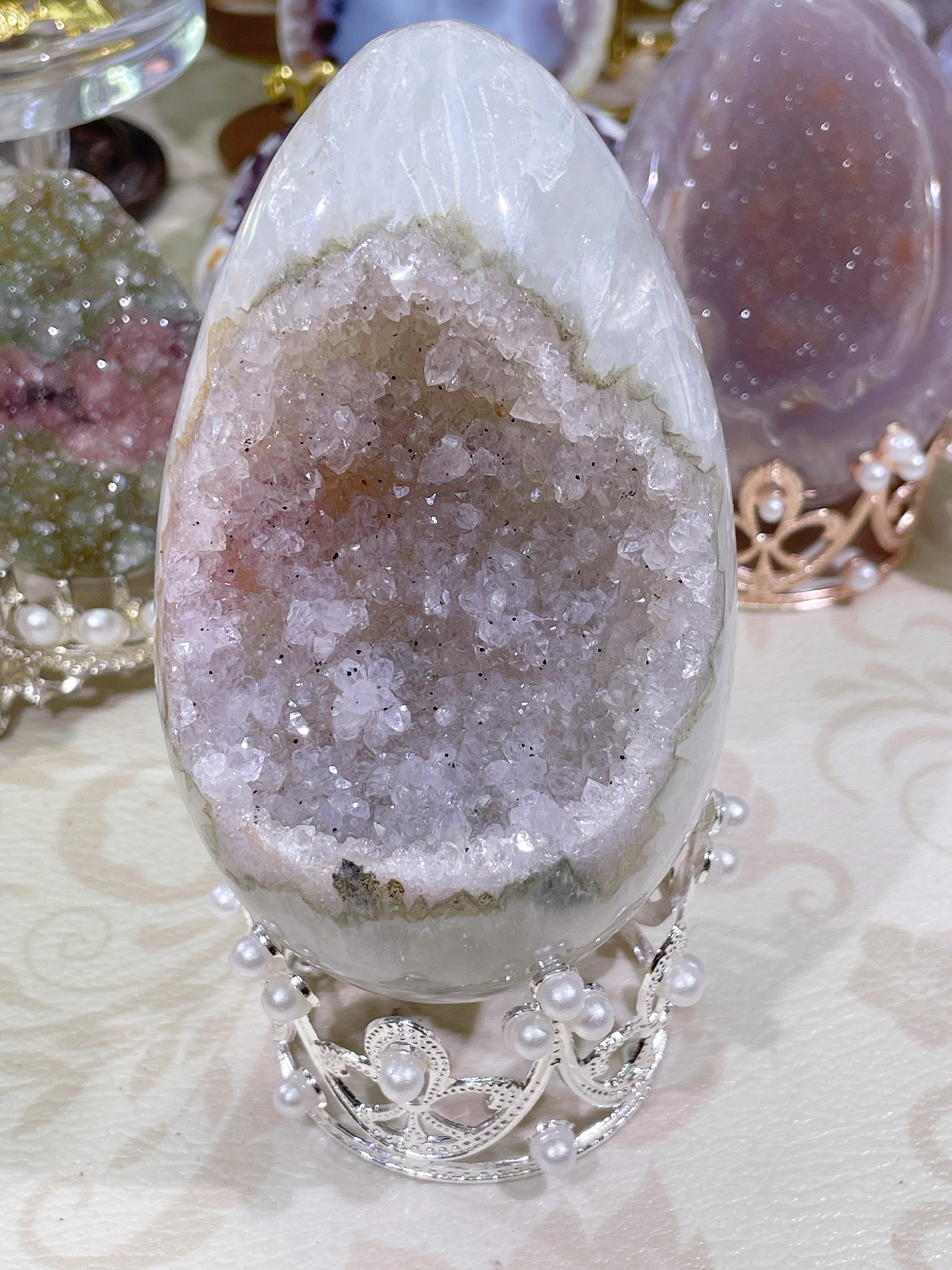 稀有彩色幽灵～配立体晶花 全水晶无纹裂水晶龙蛋 10.8cm,饰品/流行首饰/时尚饰品新,奇石,淘宝优惠券,粉丝福利购,淘宝优惠卷