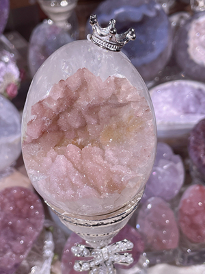 美！稀有粉色飘金牙软龙蛋 蛋形饱满 全水晶  6.8cm