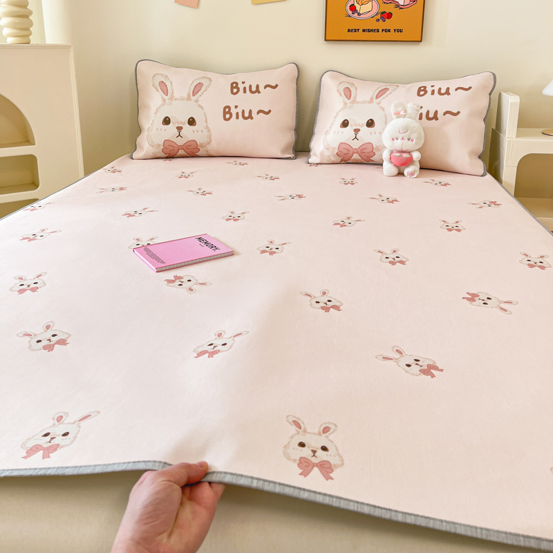 A类ins卡通夏季冰丝凉席三件套夏天凉感丝床品可爱女孩宿舍两件套