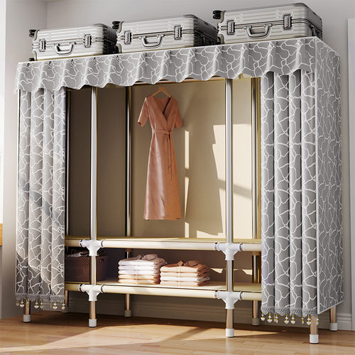 安装简单简易布艺衣柜全钢架加粗