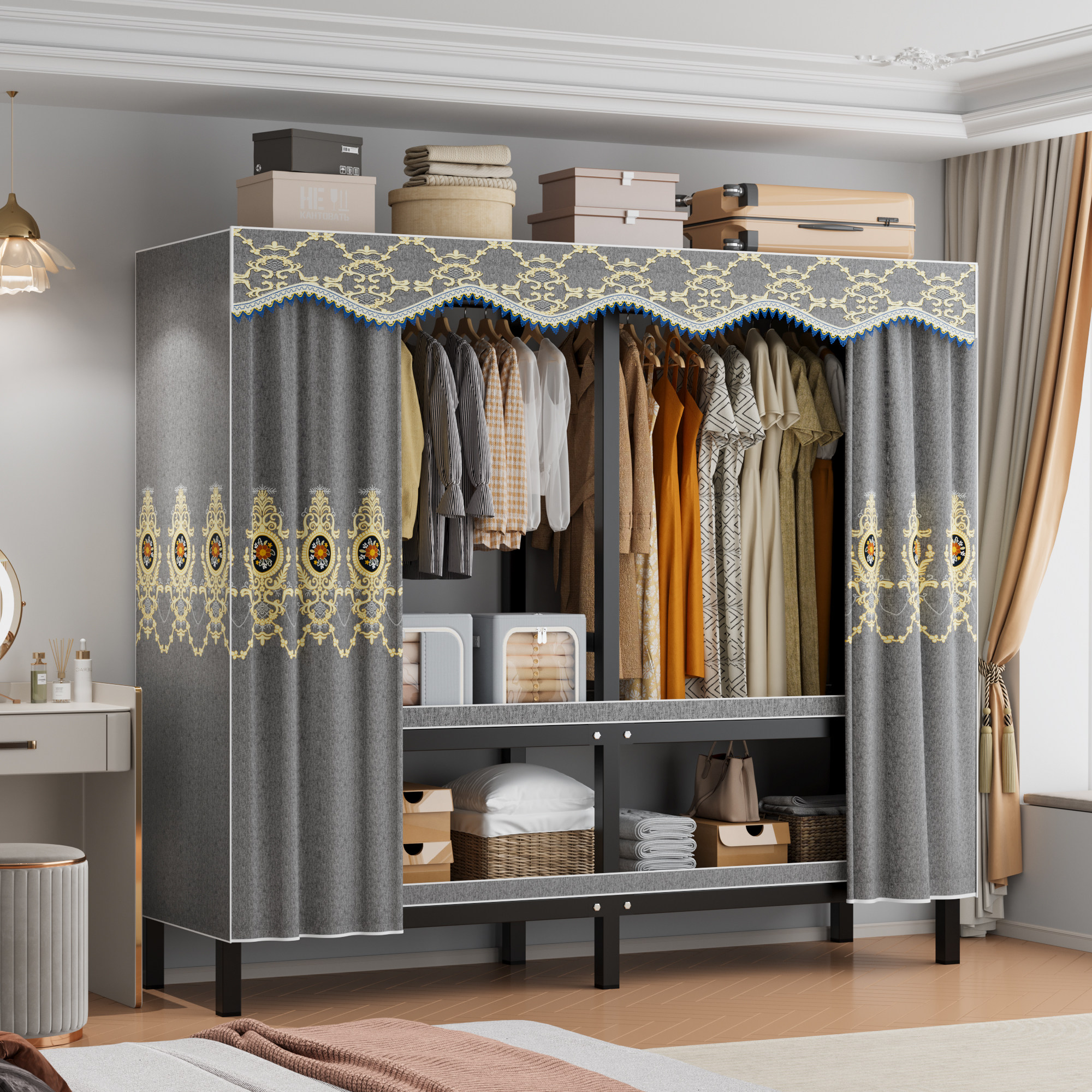 一体式成人简约现代免安装布衣柜