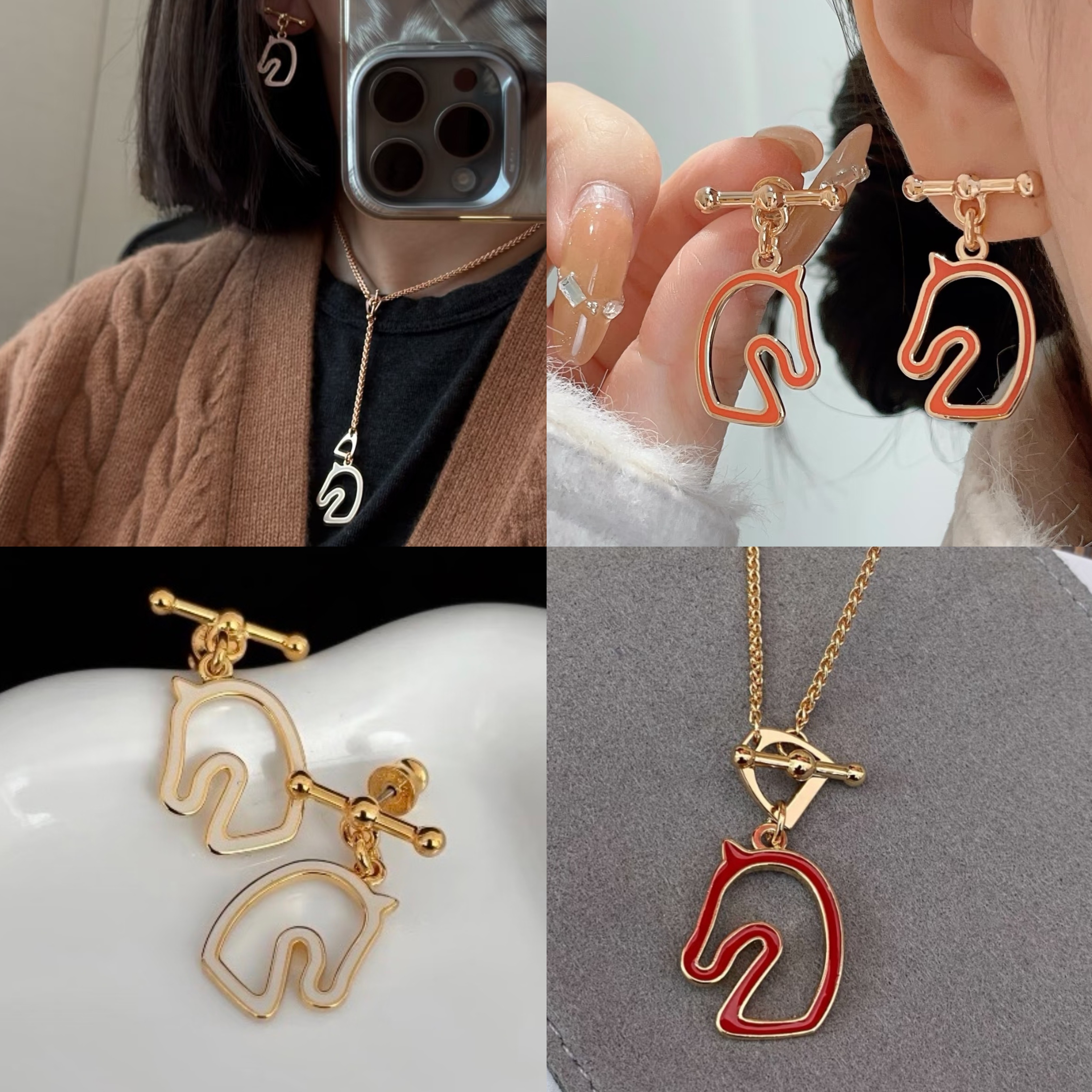 26新款小马珐琅耳环高级感马年镂空马头耳钉项链猪鼻子耳钉时尚女