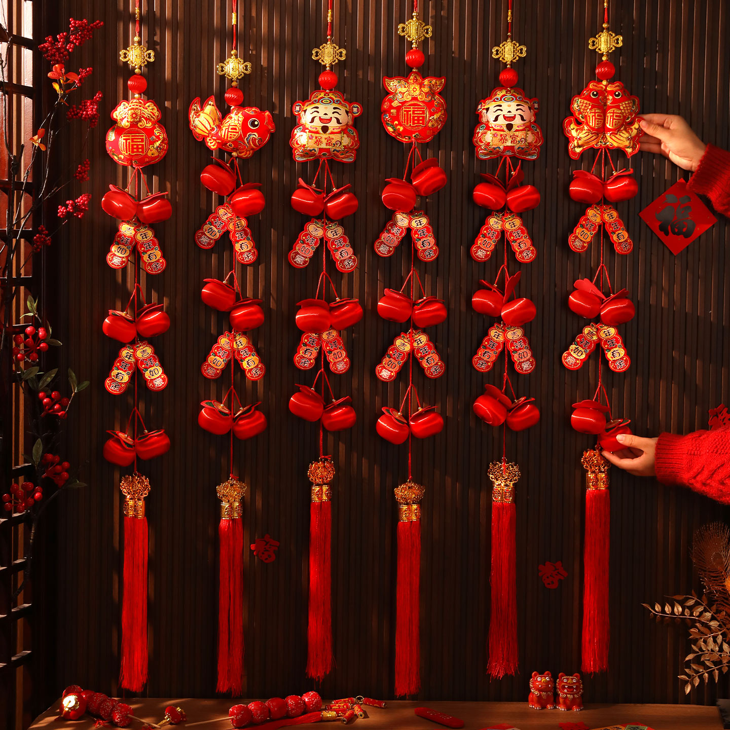 新年福字长条挂件马年鞭炮挂串