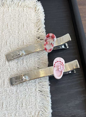 新款卡通可爱拖鞋银色发夹甜美少女心盘发发卡百搭学生发饰批发