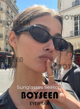 欧美ins风椭圆墨镜女可配度数窄框撞色复古太阳镜街拍时尚墨镜