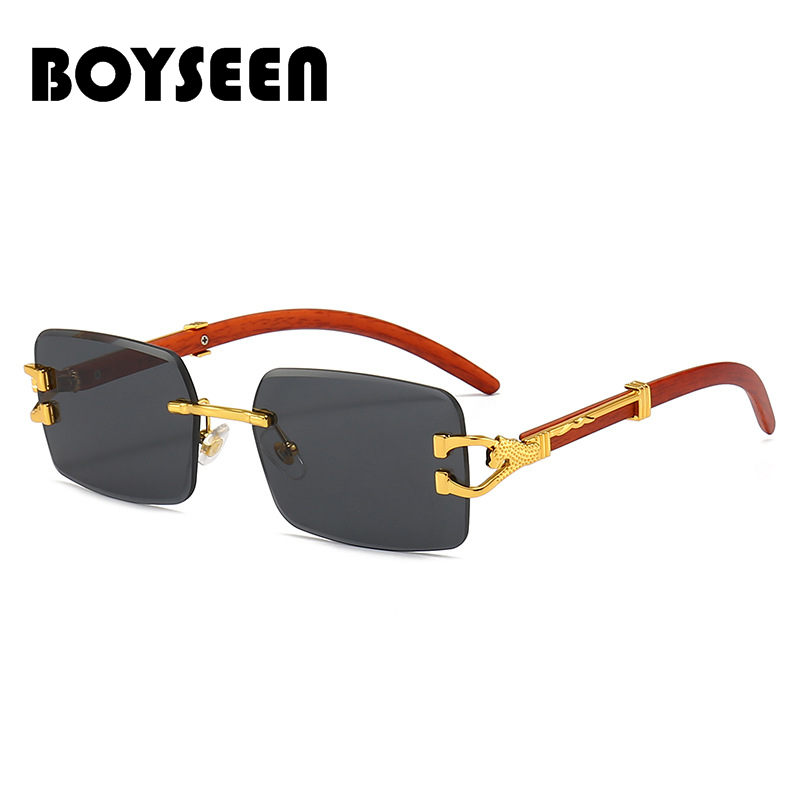 BOYSEEN新款时尚无框太阳镜款个性豹子木纹镜腿方框墨镜可配镜,ZIPPO/瑞士军刀/眼镜,太阳眼镜,淘宝优惠券,粉丝福利购,淘宝优惠卷