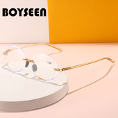 眼镜 时尚 抖音新款 削边无框老花镜椭圆圆形防蓝光TR90女式