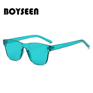 复古新款 半透明无边框墨镜酒吧蹦迪眼镜男方形糖果色太阳镜女生