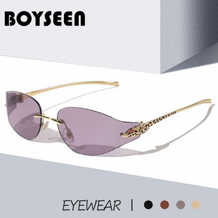 Y2K辣妹无框曲面墨镜女金属豹子头高级太阳镜ootd街拍氛围感墨镜