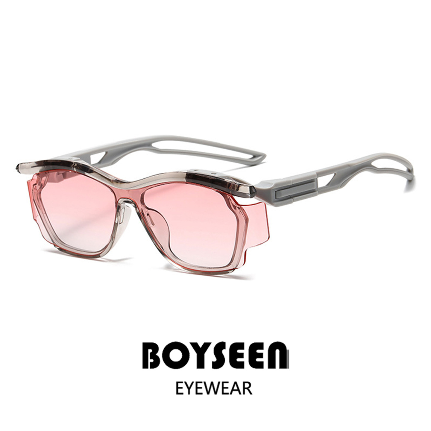 未来感曲面反光墨镜男女走秀设计感太阳镜城市机能风无框墨镜