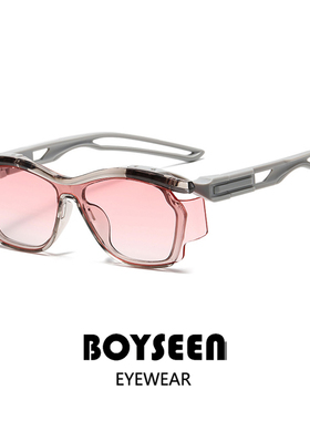 未来感曲面反光墨镜男女走秀设计感太阳镜城市机能风无框墨镜