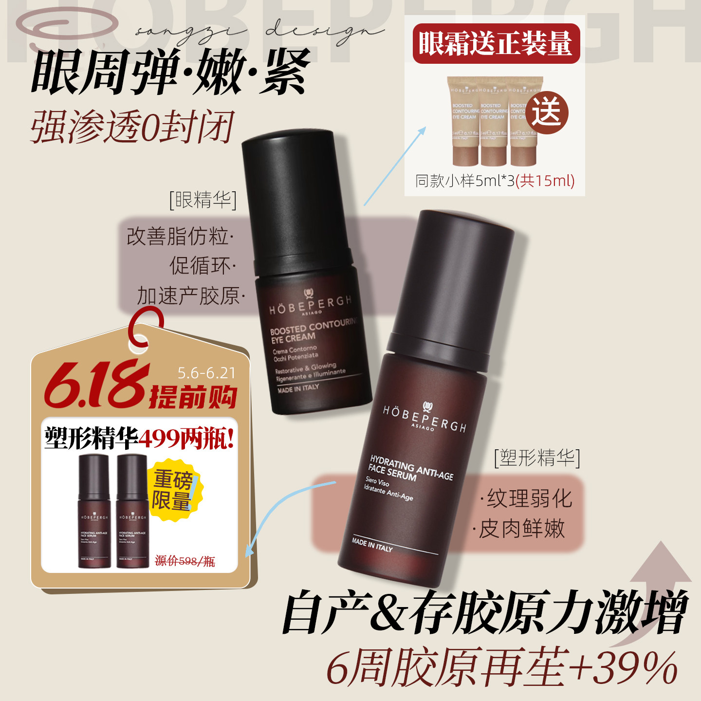 买1送1量!意大利HOBEPERGH霍贝佩格HB眼霜眼精华塑形精华