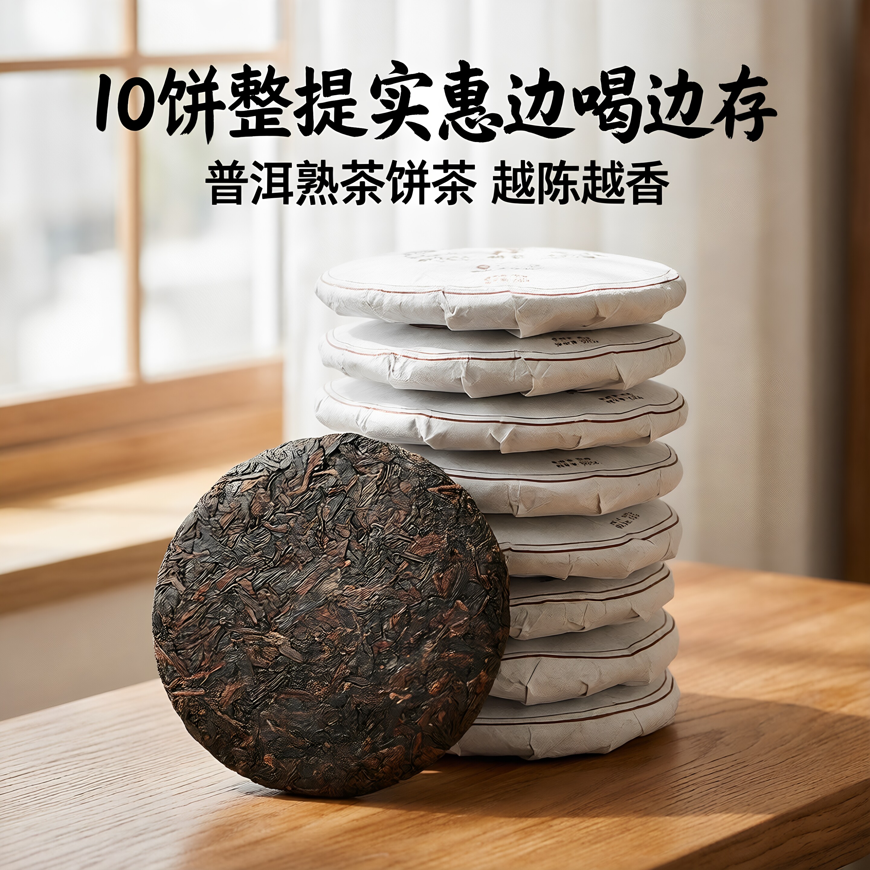 10饼整提2000g 普洱茶熟茶饼茶云南棉纸吉祥七子饼黑茶百花岭茶叶