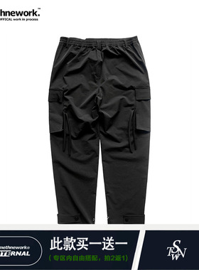 STN 国潮牌机能黑色宽松大口袋飘带设计休闲裤男女长裤