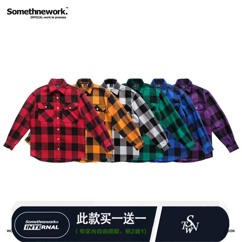 stnw加厚情侣格纹夹克外套衬衣