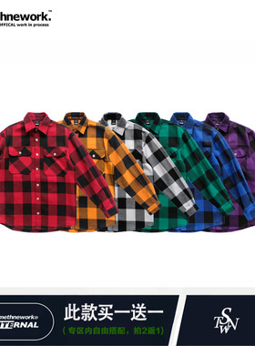 STNW潮牌红格子宽松潮流加厚衬衣情侣长袖格纹衬衫薄夹克外套男女