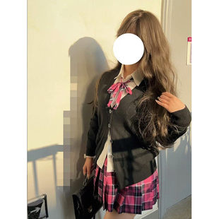 日系jk制服学生秋冬美拉德百搭学院风纯色开衫V领毛衣长袖针织衫