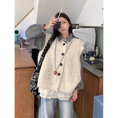 搭配针织马甲开衫 韩系百搭时尚 学院风复古减龄蕾丝拼接格纹衬衫