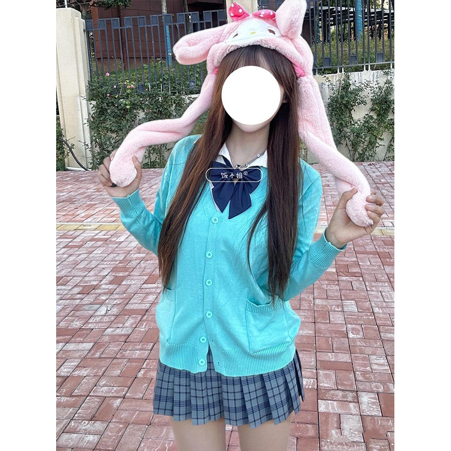 秋冬日系长袖毛衣开衫学院风外套纯色jk制服学生v领针织甜美开衫