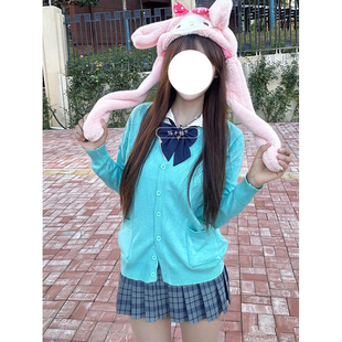 秋冬日系长袖毛衣开衫学院风外套纯色jk制服学生v领针织甜美开衫
