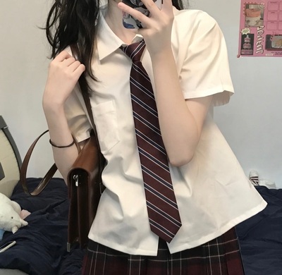学院风小个子JK甜美领带衬衫女