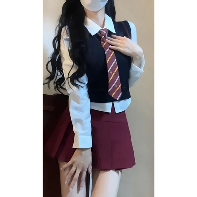 学院风三件套秋冬短款长袖衬衫